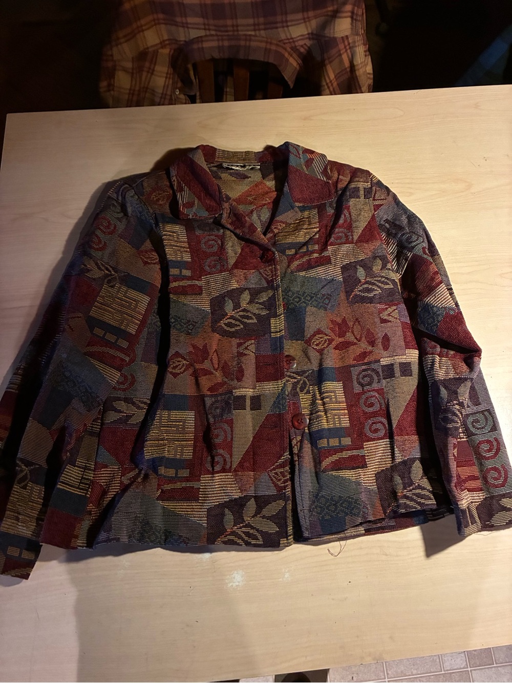 Dana Kay Multicolor Geometric Leaf Pattern Button Front Jacket